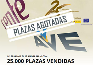 Renfe vende en poco ms de doce horas los 25.000 billetes de la promocin del veinticinco aniversario del AVE