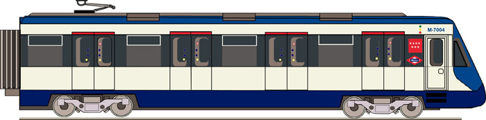 Coche 7.000. Puesta en funcionamiento en 2001. Alcanza una velocidad mxima de 110 Km/h. Es el primer tren de metro de Madrid con una configuracin boa es decir sin separacin entre vagones. Constructor AnsaldoBreda. Sigue en servicio en 2009.